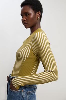 Stripe Fitted Long Sleeve Knitted Top