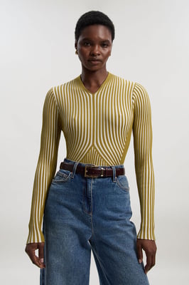 Stripe Fitted Long Sleeve Knitted Top