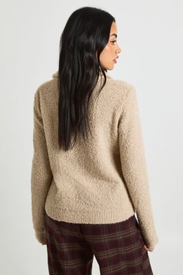 Soft Boucle Knit Collared Button Down Oversized Jumper