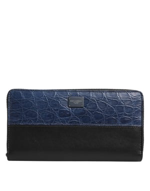 Zwarte Blauw Exotisch Leren Heren Continental Clutch Portemonnee