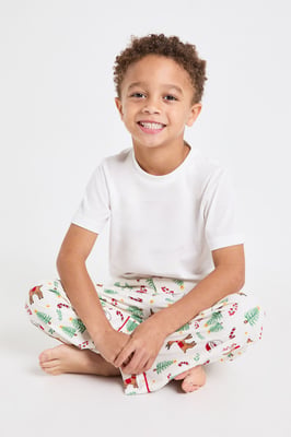 Kids Matching Family Christmas Print Baby Fleece Short Sleeve Top & Trousers Pyjama Set