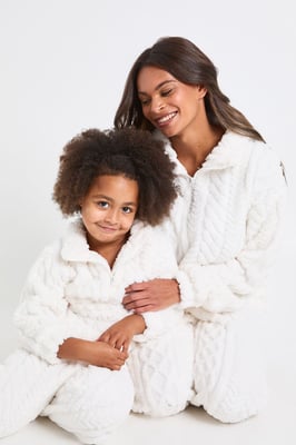 Kids Matching Family Cable Knit Fleece Zip-Up Sweatshirt & Trousers Lounge Set