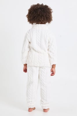 Kids Matching Family Cable Knit Fleece Zip-Up Sweatshirt & Trousers Lounge Set