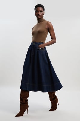Denim Snaffle Full Midi Skirt