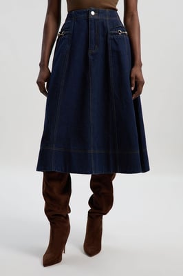 Denim Snaffle Full Midi Skirt