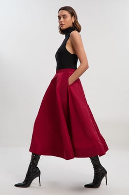 Tall Drama Taffeta Rosette Woven Midi Skirt