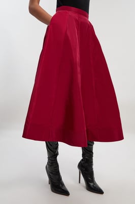 Tall Drama Taffeta Rosette Woven Midi Skirt