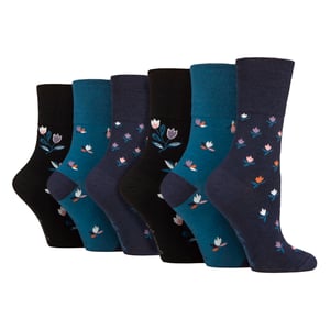 6 Pack Ladies Non Elastic Loose Top Patterned Cotton Rich Socks