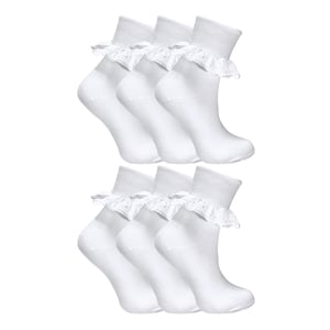 6 Pack Baby Girls White Soft Frilly Lace Socks