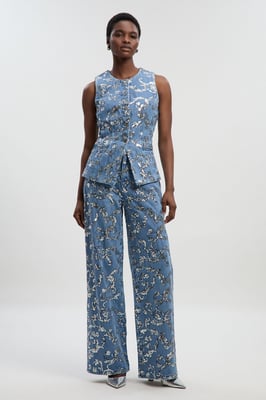 Sequin Denim Wide Leg Jeans