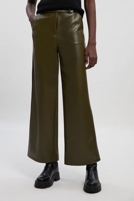 Faux Leather Belt Detail Trousers