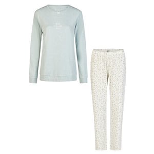 By Louise Dames pyjama set lang interlock groen/wit gebloemd