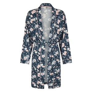 By Louise Dames kimono ochtendjas donkerblauw gebloemd