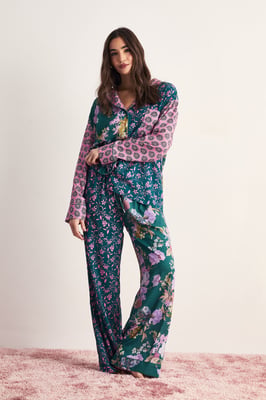 Floral Splice Print Trouser Pajama Set
