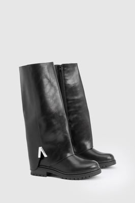 Chunky Hardware Detail Fold Over Knee High Boots