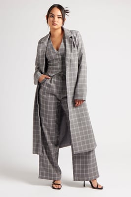 Check Longline Duster Coat