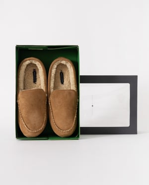 Mens Suede Slippers with Fleece Lining in Tan