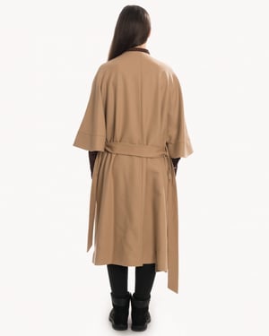 Wool Blend Wrap Coat in Tan