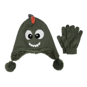 Mountain Warehouse Kinder Draak Kunstbont Gevoerde Muts en Handschoenen Set (Groen)