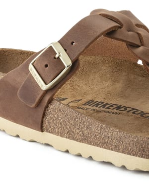 Braided Leather Sandals with Buckle in Brown