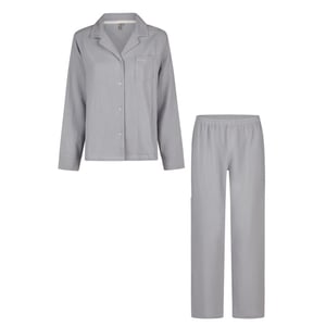 By Louise Dames pyjama set lang mousseline met knoopjes grijs/blauw