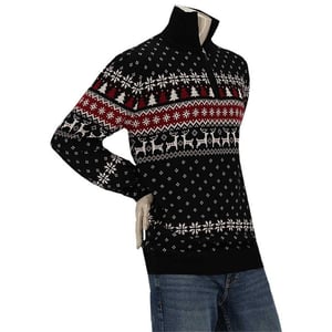 Apollo Heren kersttrui zip met kerst print zwart