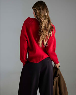 River Island Womens Jumper Red Knitted V-Neck Long Sleeve