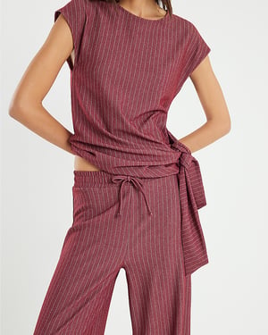 River Island Womens Wide Leg Trousers Red Pinstripe Drawstring
