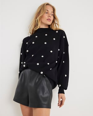 River Island Womens Jumper Black Stud Embellished High Neck