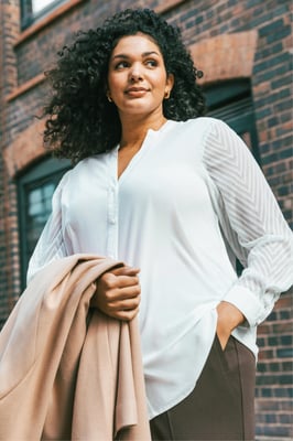 Curve V-Neck Button Blouse