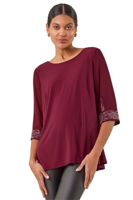 Embellished Cuff Chiffon Top