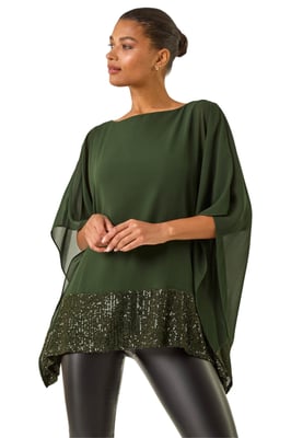 Sequin Hem Contrast Tunic Top