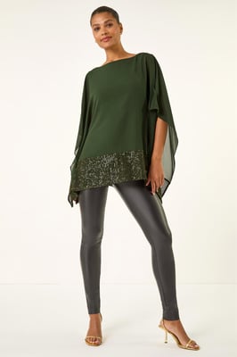 Sequin Hem Contrast Tunic Top