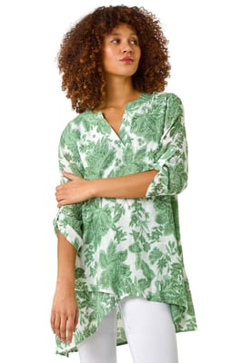 Floral Print Wrap Hem Tunic Top