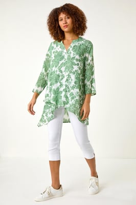 Floral Print Wrap Hem Tunic Top