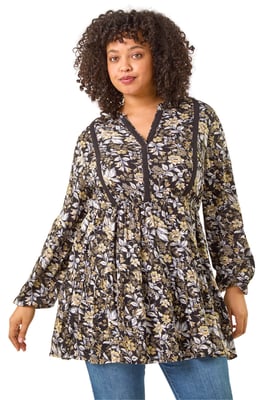 Curve Floral Woven Tunic Top