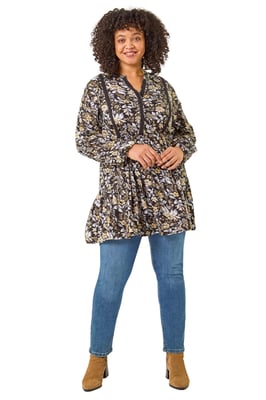 Curve Floral Woven Tunic Top
