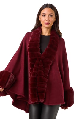 Faux Fur Trim Knitted Poncho