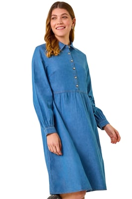 Denim Button Through Pocket Dress