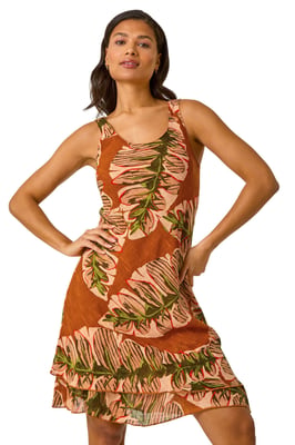 Leaf Print Double Layer Dress