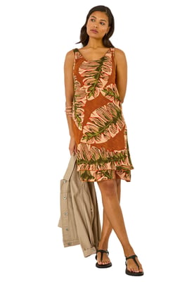 Leaf Print Double Layer Dress