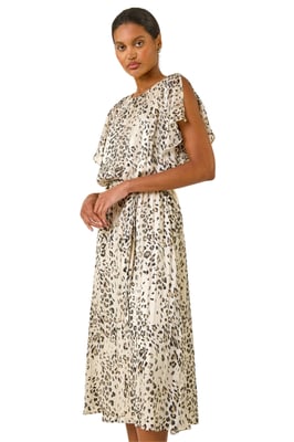 Animal Print Split Sleeve Midi Dress