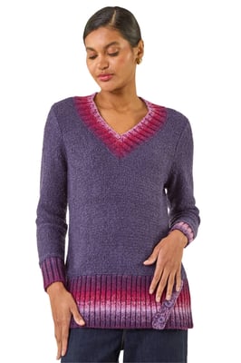 V-Neck Ombre Trim Knit Jumper