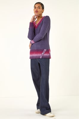 V-Neck Ombre Trim Knit Jumper