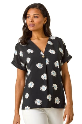 Daisy Print Pleat Front Top