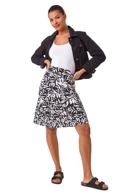 A-Line Palm Mono Print Skirt