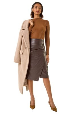 Faux Leather Ruched Wrap Skirt