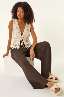 Textured Elastic Waist Trousers