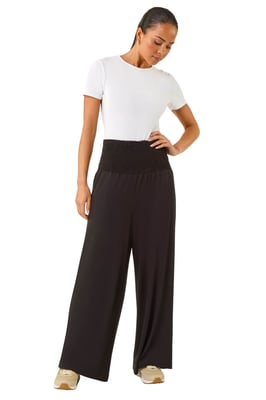 Petite Shirred Wide Leg Stretch Trouser