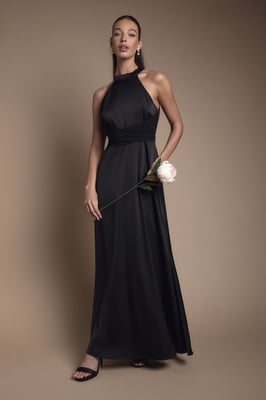 Wrap Waist Detail Satin Halter Neck Bridesmaid Dress